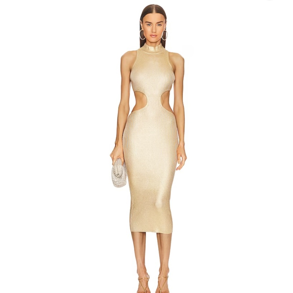 REVOLVE Metallic Gold Cutout Midi Dress
